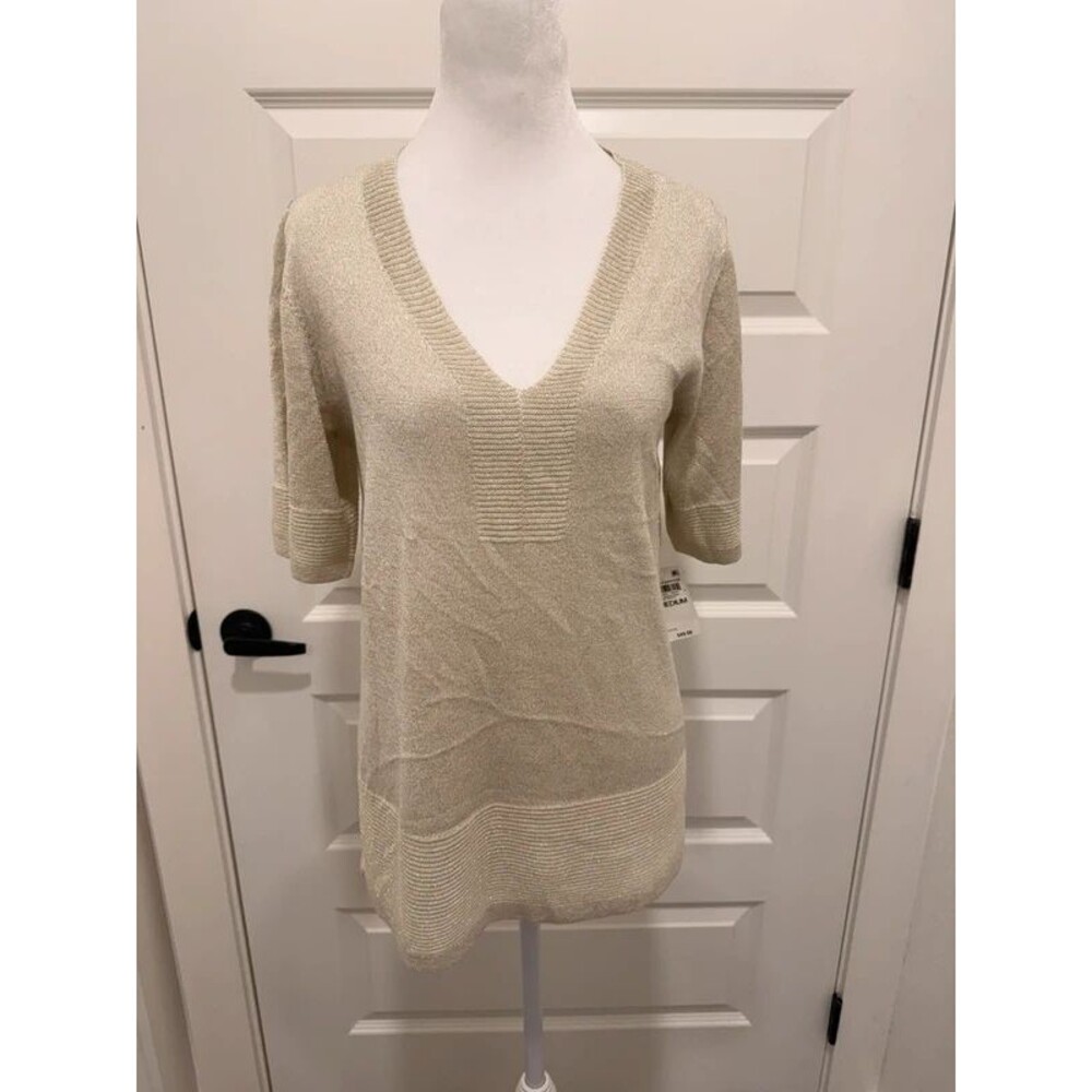 JM Collection Gold Shimmer Lightweight Blouse  Size M NWT